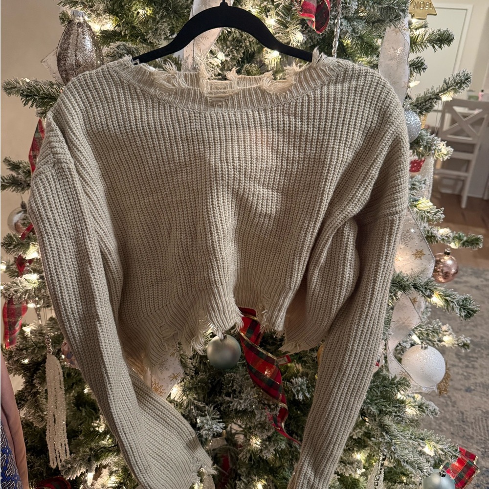 Windsor Beige Distressed Cropped Sweater